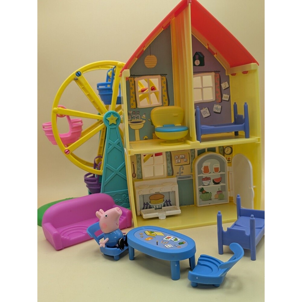 Peppa Pig Toy Bundle House Playset Ferris Wheel Furniture & Figure Lot 10 Piece